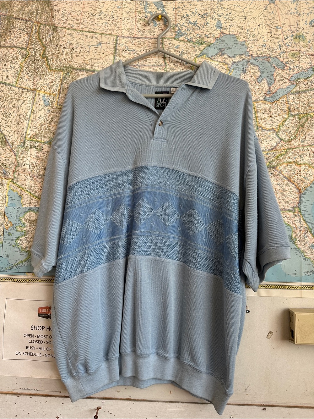 A/Z Armani Exchange Soft Blue Knit Polo with Diamond Stripe